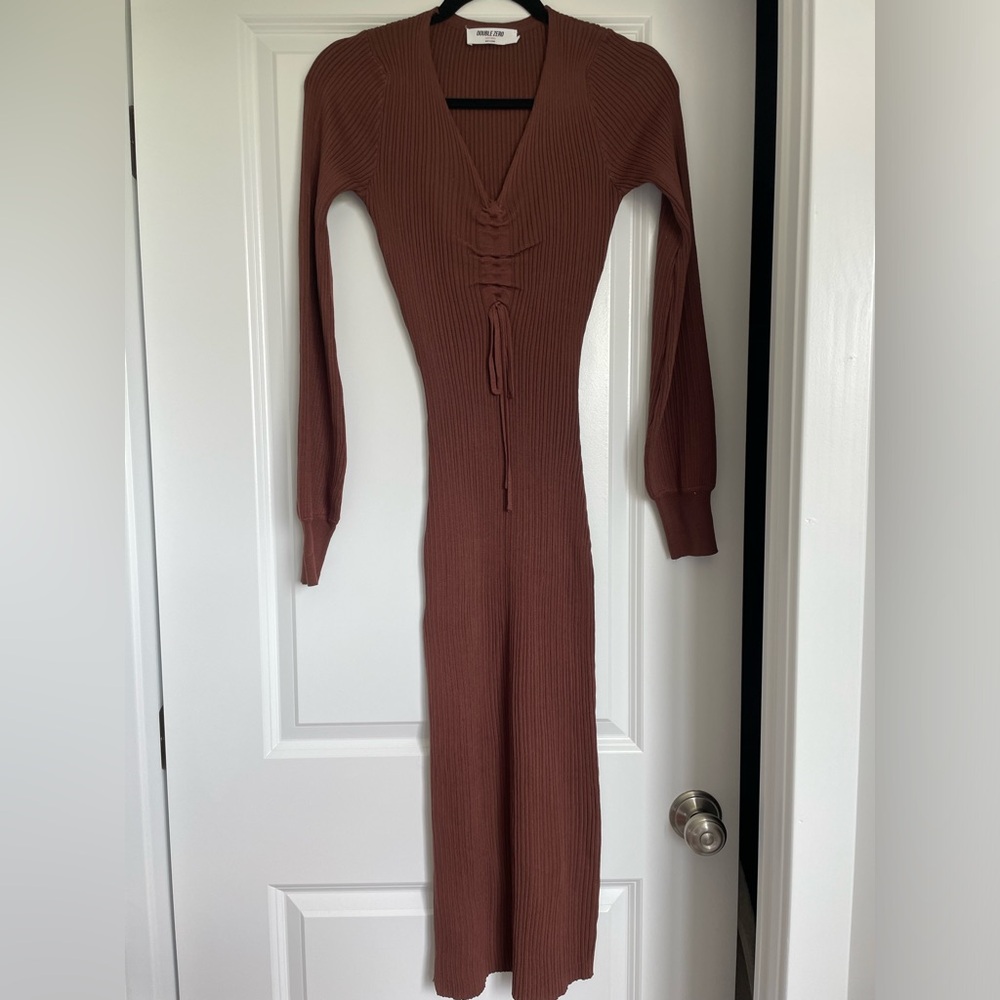 Brown Ribbed Bodycon Dress